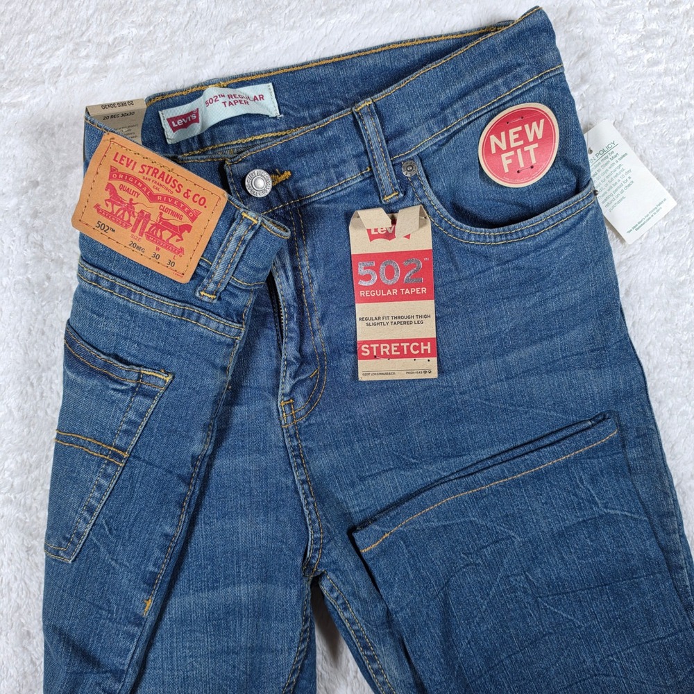NEW Levis 502 Regular Taper Boys 20 30/30 Blue Stretch Denim Jeans 5502-M4X